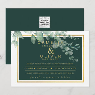 Eucalyptus Greenery Gold Emerald Wedding QR CODE I Einladung