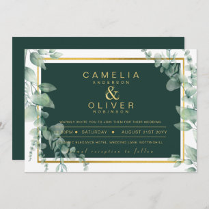 Eucalyptus Greenery Gold Emerald Wedding QR CODE I Einladung