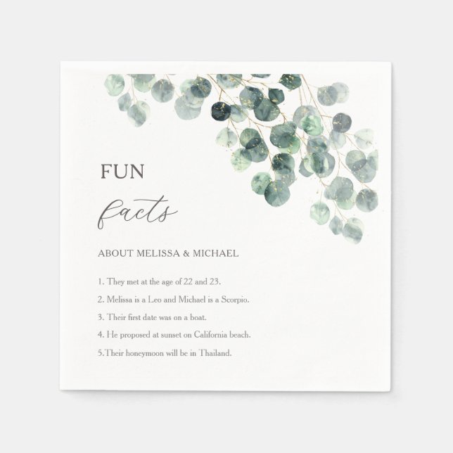 Eucalyptus Greenery Gold Fun Facts Wedding  Serviette (Vorderseite)