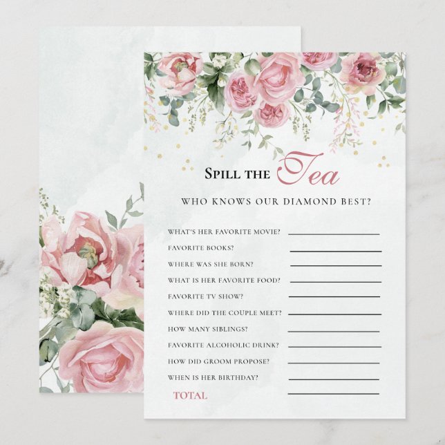 Eucalyptus Greenery Gold Leaves Bridal Shower game Einladung (Vorne/Hinten)