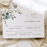 Eucalyptus Greenery Gold Meal Options Song Request RSVP Karte<br><div class="desc">Designed to coordinate with our Boho Greenery Gold wedding collection,  this customizable Meal Options RSVP card,  features a watercolor eucalyptus branch with calligraphy graphic text,  paired with a classy serif & modern sans font in black. Matching items available.</div>