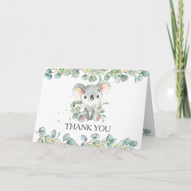 Eucalyptus Greenery Koala Boy Baby Shower Geburtst Dankeskarte (Vorderseite)
