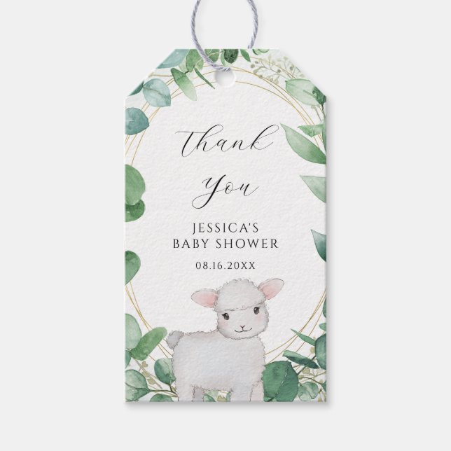 Eucalyptus Greenery Lamb Baby Dusche Vielen Dank Geschenkanhänger (Vorderseite)