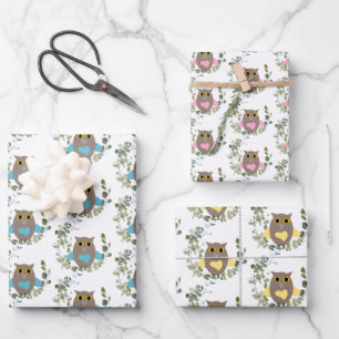 Eucalyptus Greenery Owls Geschenkpapier Set