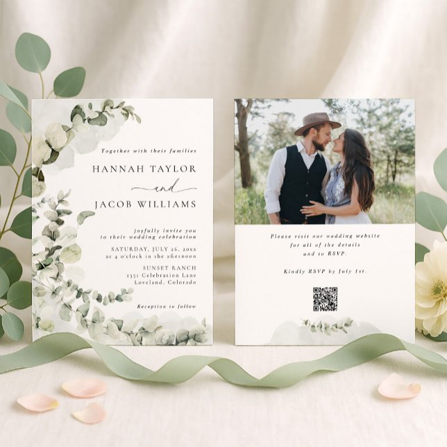 Eucalyptus Greenery Photo Wedding Invitation Einladung (Von Creator hochgeladen)