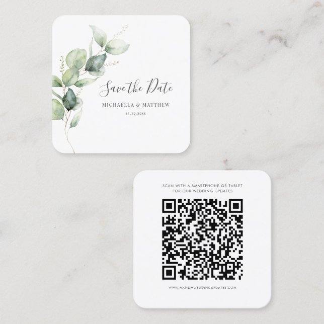 Eucalyptus Greenery QR Code Enregistrer la carte d (Devant / Derrière)