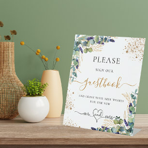 Eucalyptus greenery sign our wedding guest book sockelschild