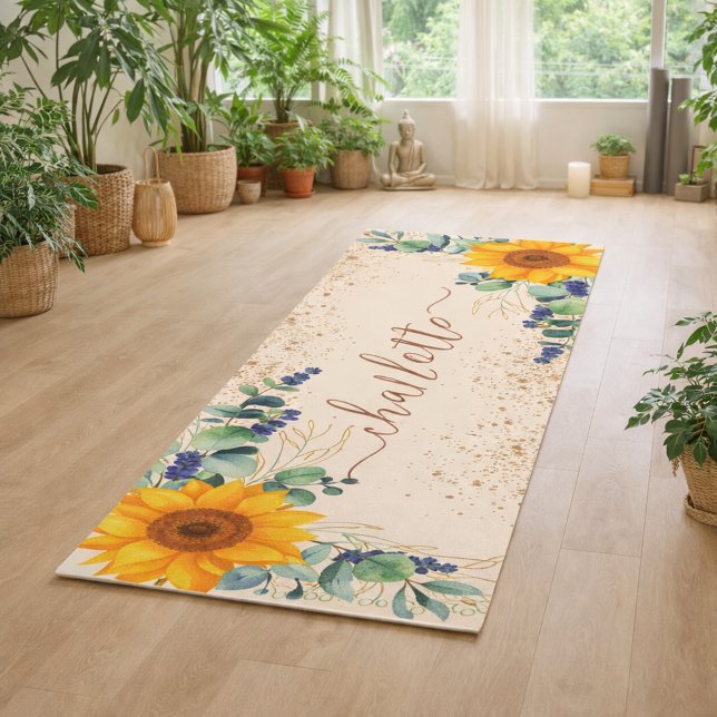 Eucalyptus greenery sunflowers glitter yogamatte (Von Creator hochgeladen)