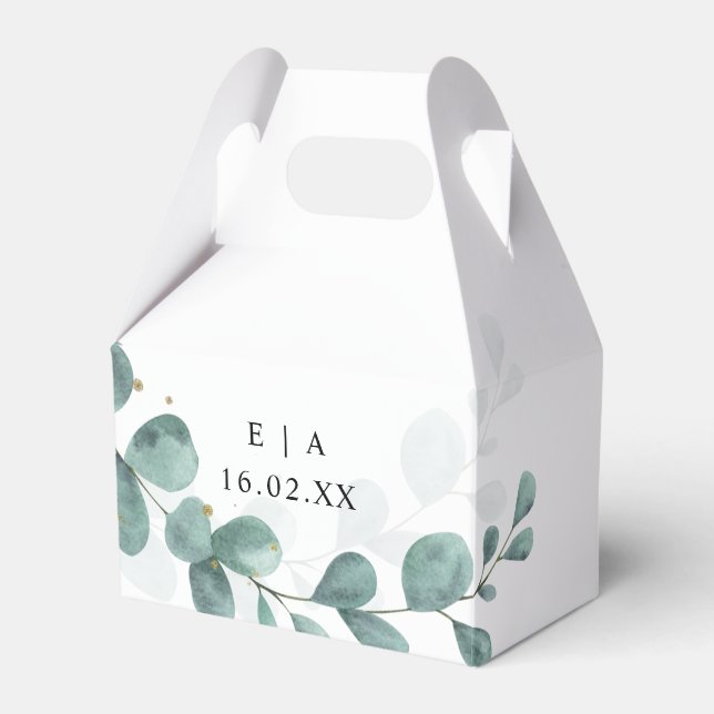Eucalyptus Greenery Wedding Bonbonniere Gable Geschenkschachtel (Vorderseite)
