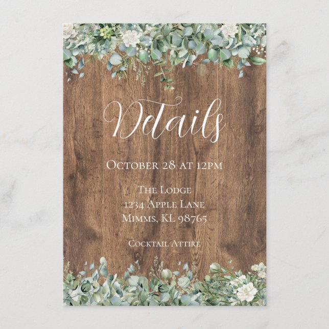 Eucalyptus Greenery Wedding Details Card | Rustic Begleitkarte (Vorderseite)