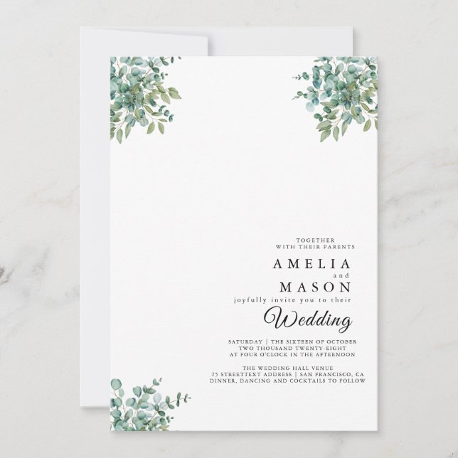 eucalyptus greenery wedding Invitation Einladung (Vorderseite)