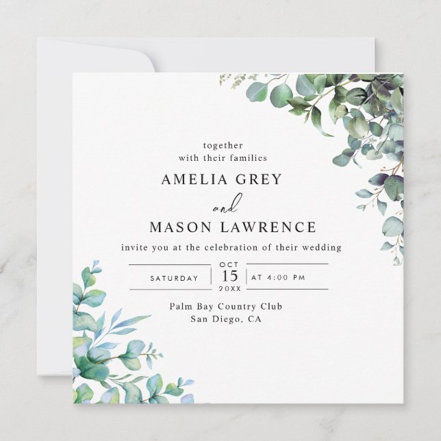 eucalyptus greenery wedding Invitation Einladung (Vorderseite)