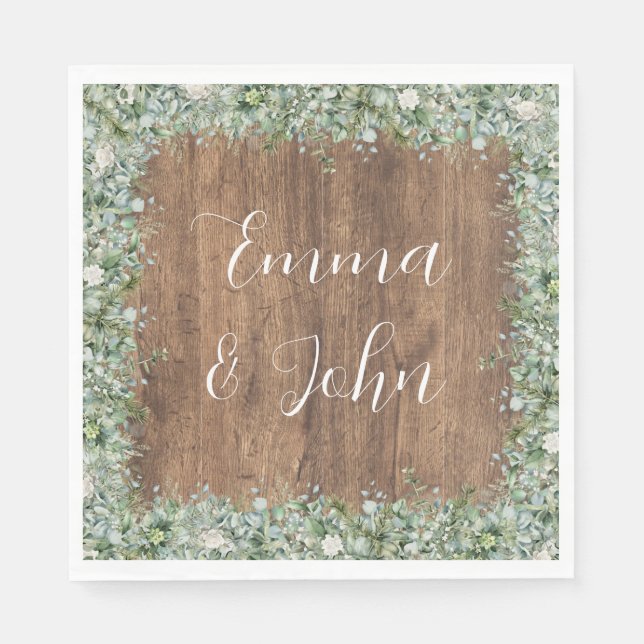 Eucalyptus Greenery Wedding Napkin | Rustic Serviette (Vorderseite)