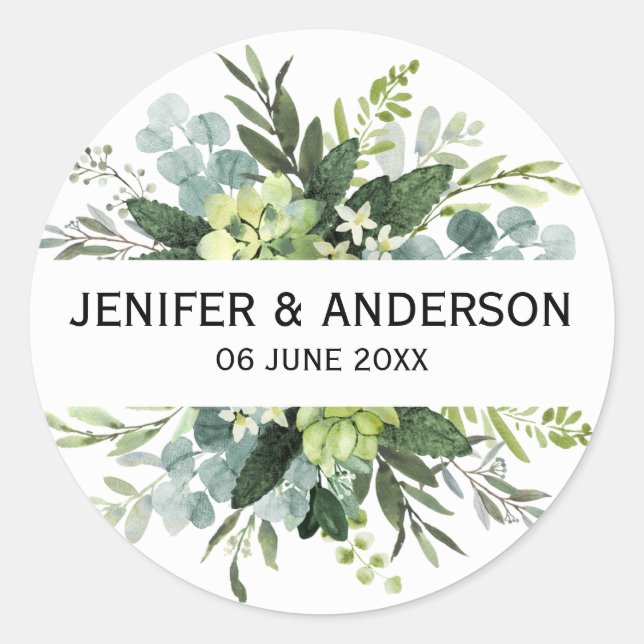 Eucalyptus Greenery Wedding Round Sticker  (Vorderseite)