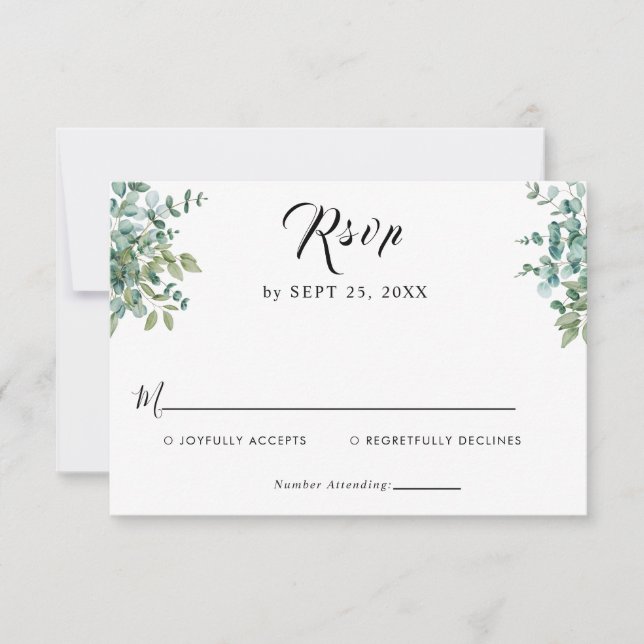 eucalyptus greenery wedding RSVP karte (Vorderseite)