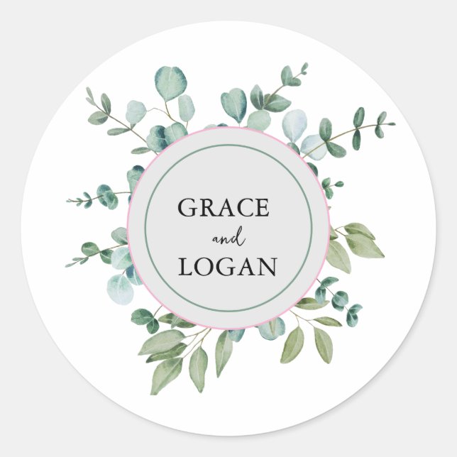 eucalyptus greenery wedding  runder aufkleber (Vorderseite)