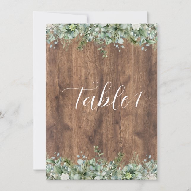 Eucalyptus Greenery Wedding Table Numbers | Rustic Einladung (Vorderseite)
