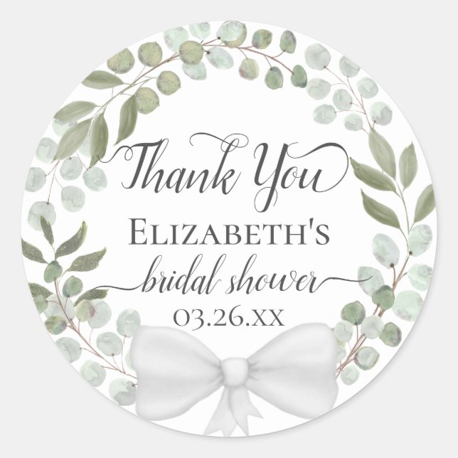 Eucalyptus Greenery Wreath Brautparty Vielen Dank Runder Aufkleber (Vorderseite)