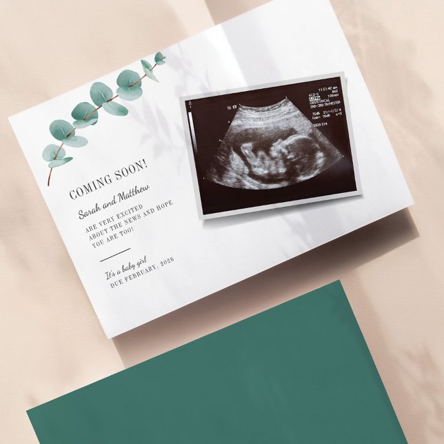 Eucalyptus Grossesse Faire-part de numérisation bé (Eucalyptus Baby Reveal Sonogram Announcement Card)