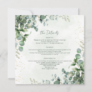Eucalyptus Grünzeug Hochzeitsdetails Karte Sq-1001