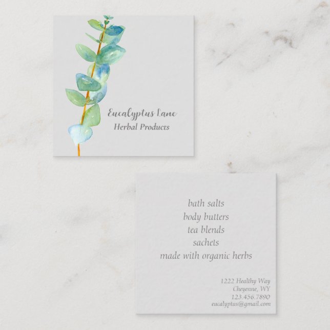 Eucalyptus Herb Business Natural Bath Products Quadratische Visitenkarte (Vorne/Hinten)