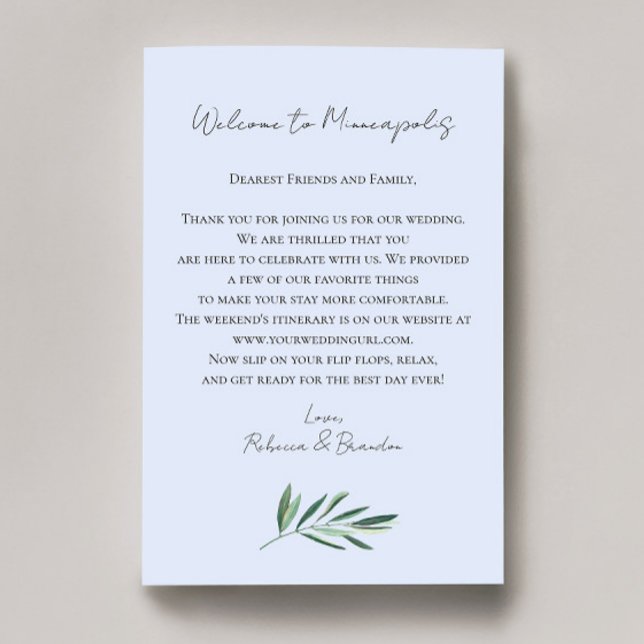 Eucalyptus-Hochzeits-Willkommensbeutel-Brief (Von Creator hochgeladen)
