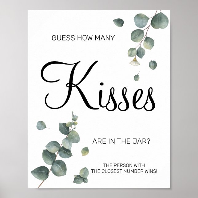 Eucalyptus How many kisses Bridal shower game sign Poster (Vorne)