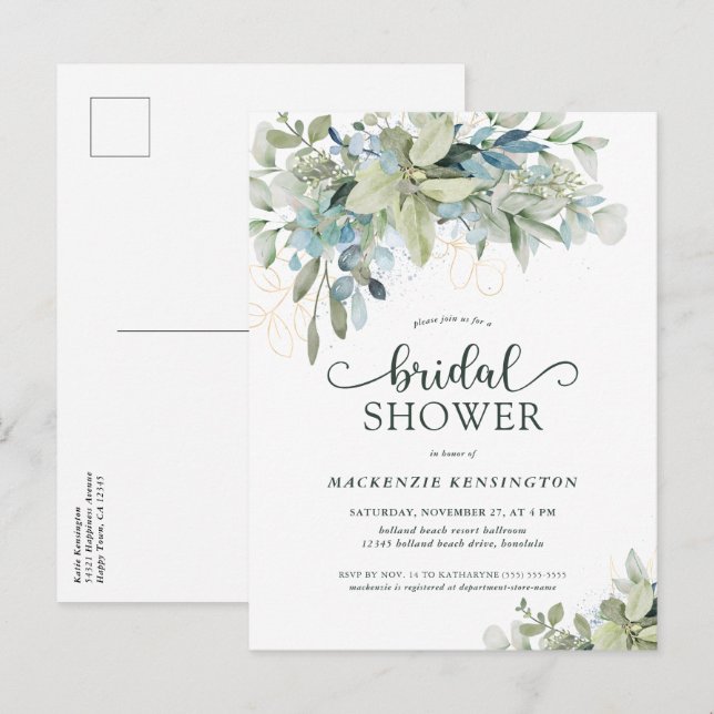 Eucalyptus Joli Script Bridal Douche Invitation (Devant / Derrière)