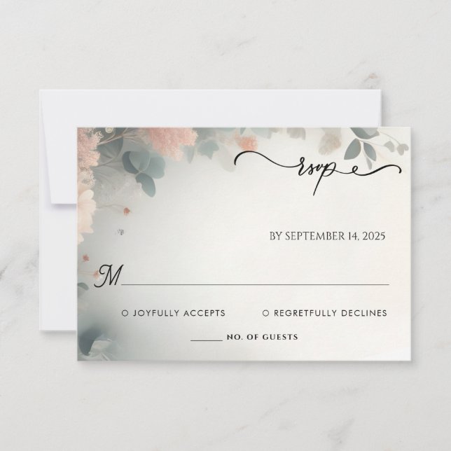 Eucalyptus Lace Tulle Pastel Dusty Blue Wedding RSVP Karte (Vorderseite)