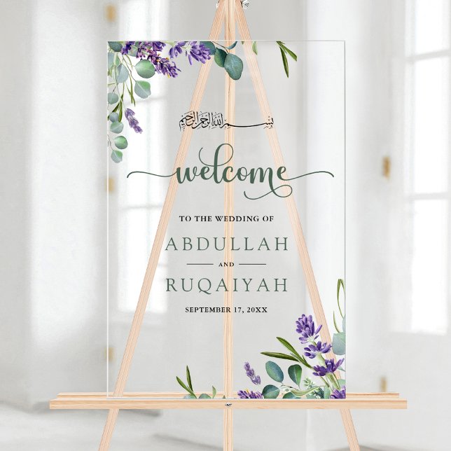 Eucalyptus Lavender Muslim Wedding Welcome Acrylschild (Von Creator hochgeladen)