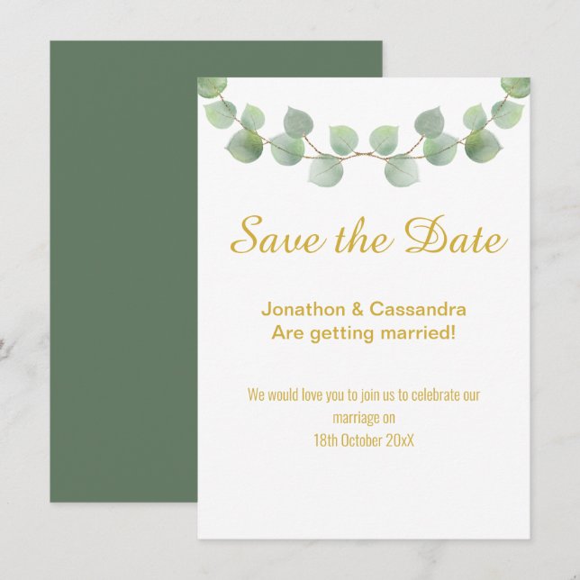 EUCALYPTUS LEAF GOLD SAGE SAVE THE DATE (Vorne/Hinten)