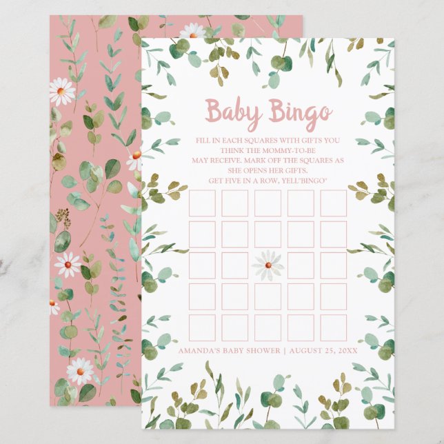 Eucalyptus Leaves Baby Shower Baby Bingo (Vorne/Hinten)