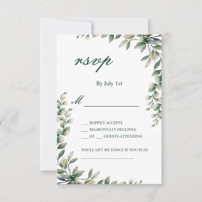Eucalyptus leaves botanical rsvp wedding card karte (Vorderseite)