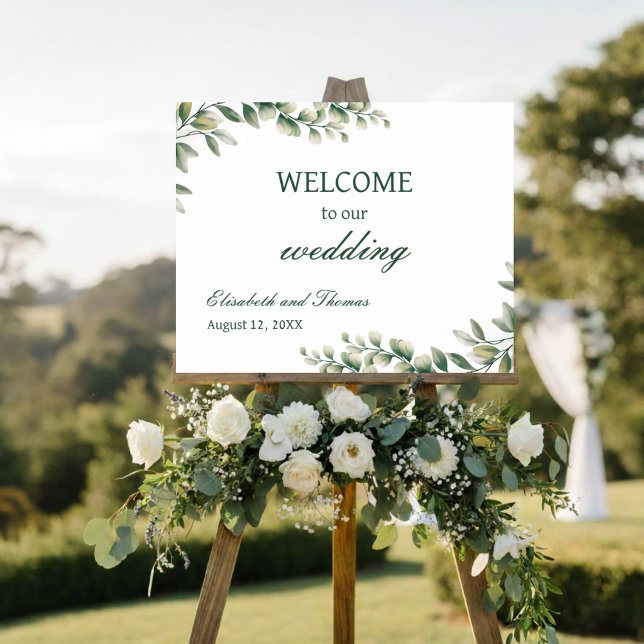 Eucalyptus Leaves Elegant Wedding Welcome Sign Poster (Von Creator hochgeladen)