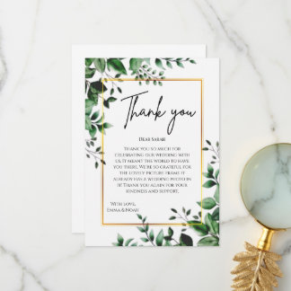 Eucalyptus Leaves Gold Frame Wedding Thank You Dankeskarte