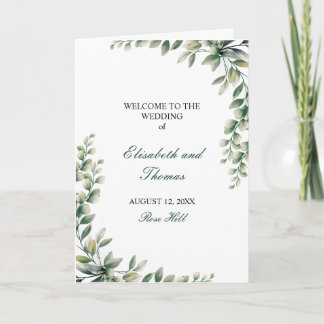 Eucalyptus leaves modern wedding programme 