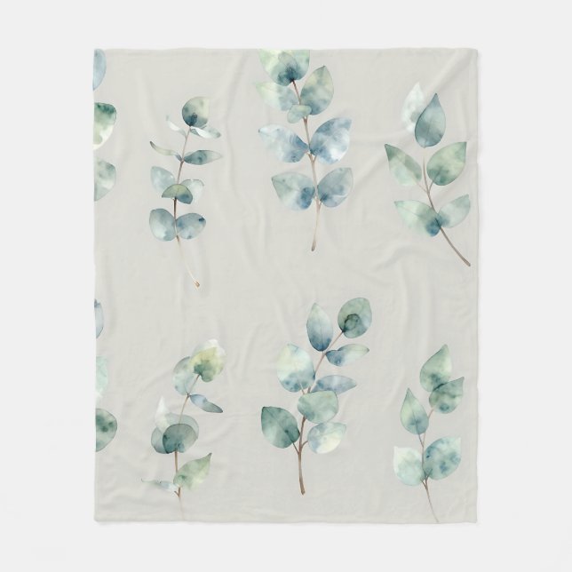 Eucalyptus Leaves Watercolor Pattern Fleecedecke (Vorderseite)