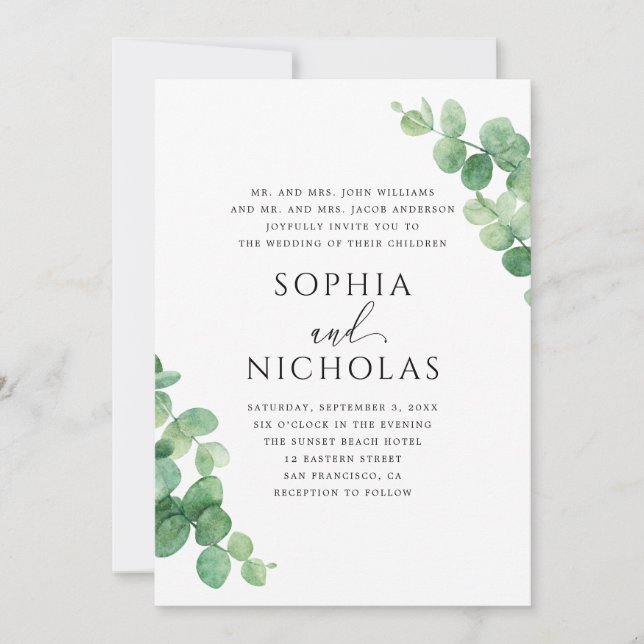 Eucalyptus Leaves Wedding. Outdoor Greenery Garden Einladung (Vorderseite)