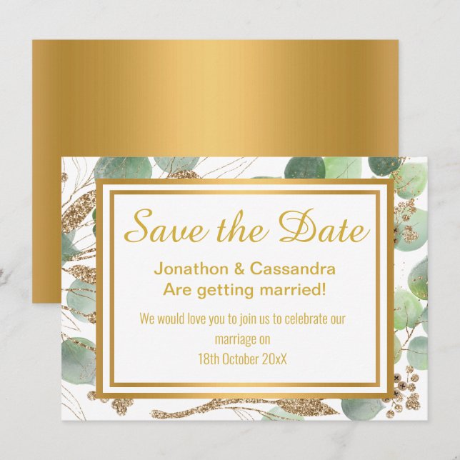 EUCALYPTUS LUXE GOLD BOTANISCH SAVE THE DATE (Vorne/Hinten)