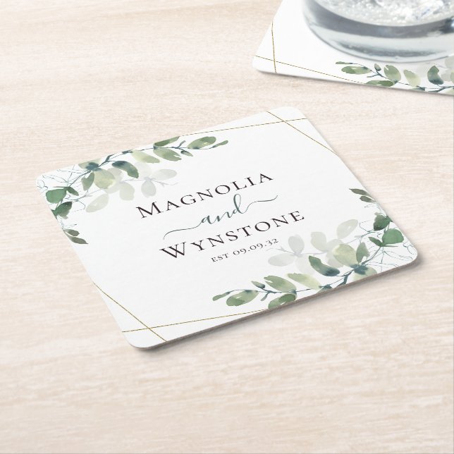 Eucalyptus Mariage Carré Dessous de verre papier  (Incliné)