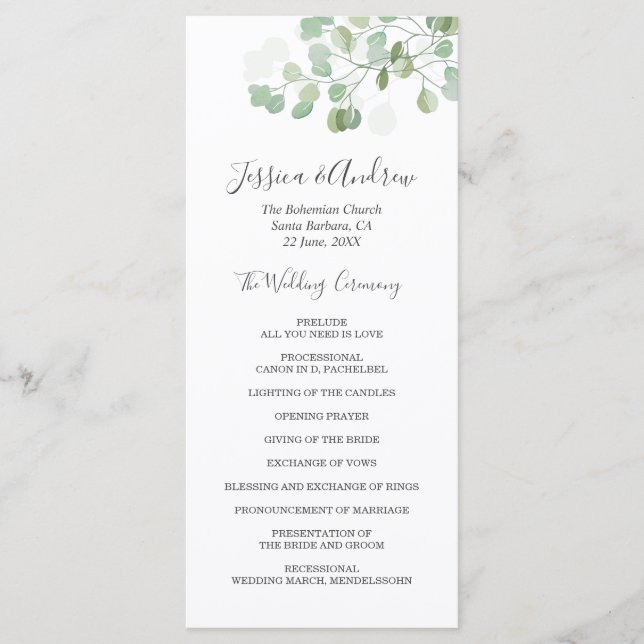 Eucalyptus Mariage Ceremony Programme Foliing (Devant)