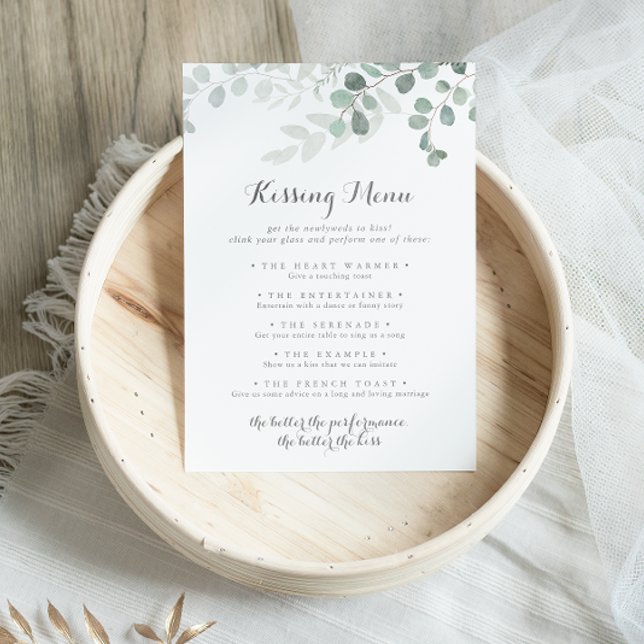 Eucalyptus Mariage Kissing Menu Carte de jeu (Créateur téléchargé)