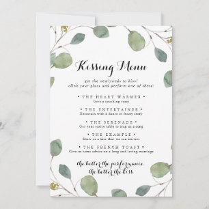 Eucalyptus Mariage Kissing Menu Carte de jeu