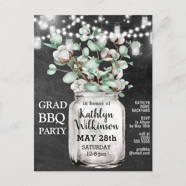Eucalyptus Mason Jar Graduation Photo Invitation (Devant)