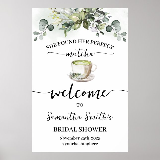Eucalyptus Matcha Welcome Tea Bridal Shower Sign Poster (Vorne)