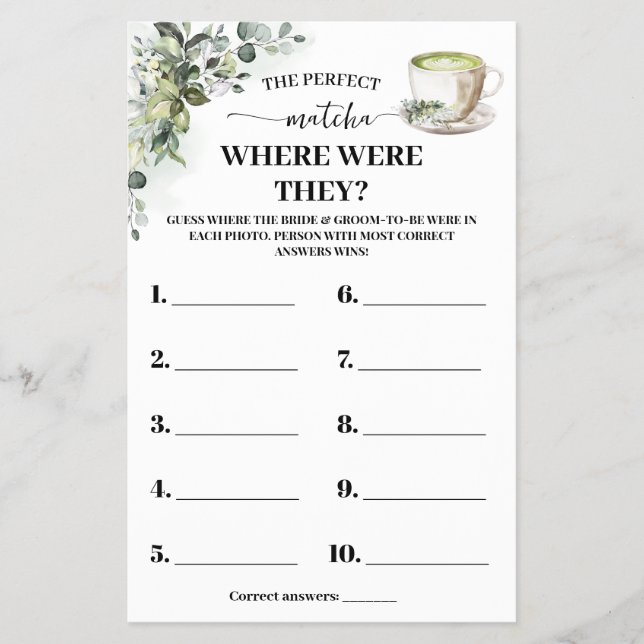 Eucalyptus Matcha Where Were They Shower Game Card Flyer (Vorne)