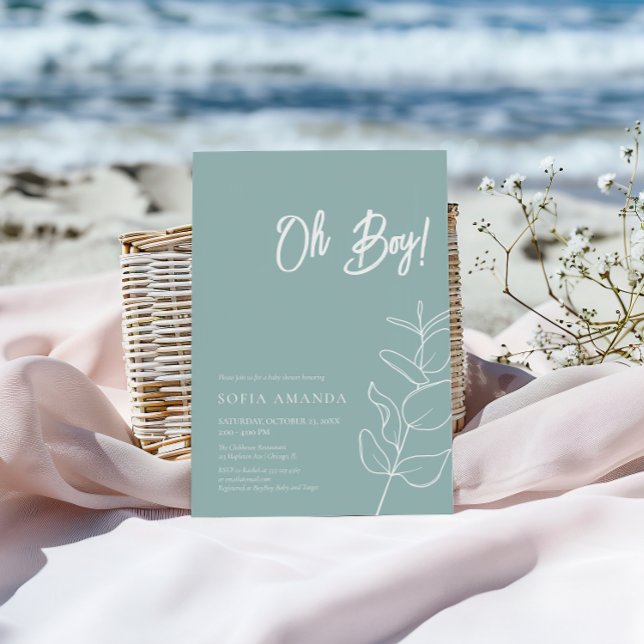 EUCALYPTUS Minimalistisch Blue Pastel Baby Dusche Einladung (Von Creator hochgeladen)