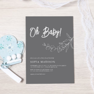 EUCALYPTUS Minimalistisch Gray Baby Shower Einladung