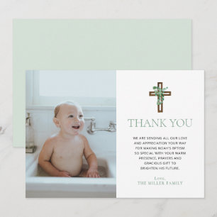 Eucalyptus Modern Baptism Foto Thank You Cards Einladung
