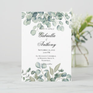 Eucalyptus moderne vert invitation mariage